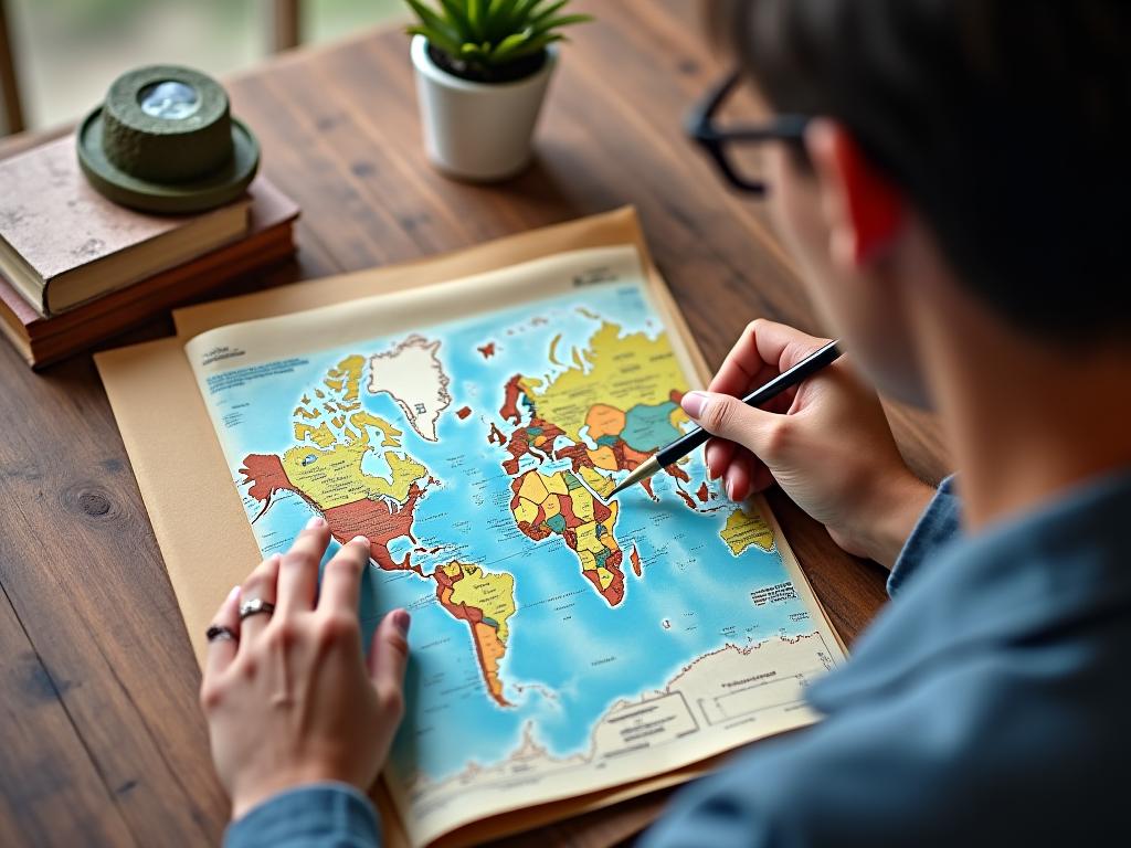Traveler with custom map planning unique journey
