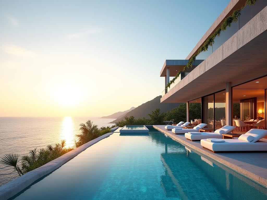 Luxury resort villa with infinity pool overlooking ocean